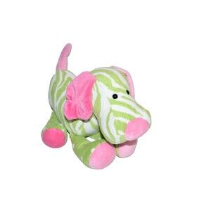 Douglas Cuddle Toy Plush Dog Green Pink Zebra  13" weighted feet